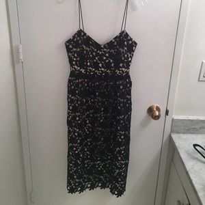 Club Monaco Black Lace Overlay Midi Dress